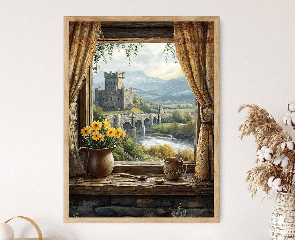 Conwy Wooden Window, Welsh Heritage Motifs Art Print