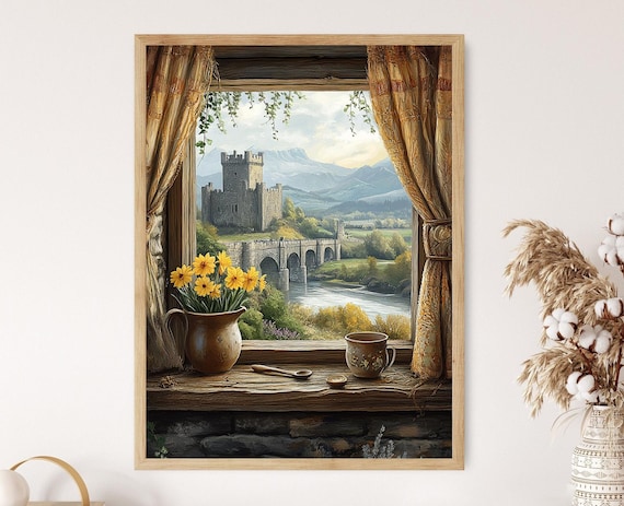 Conwy Wooden Window, Welsh Heritage Motifs Art Print