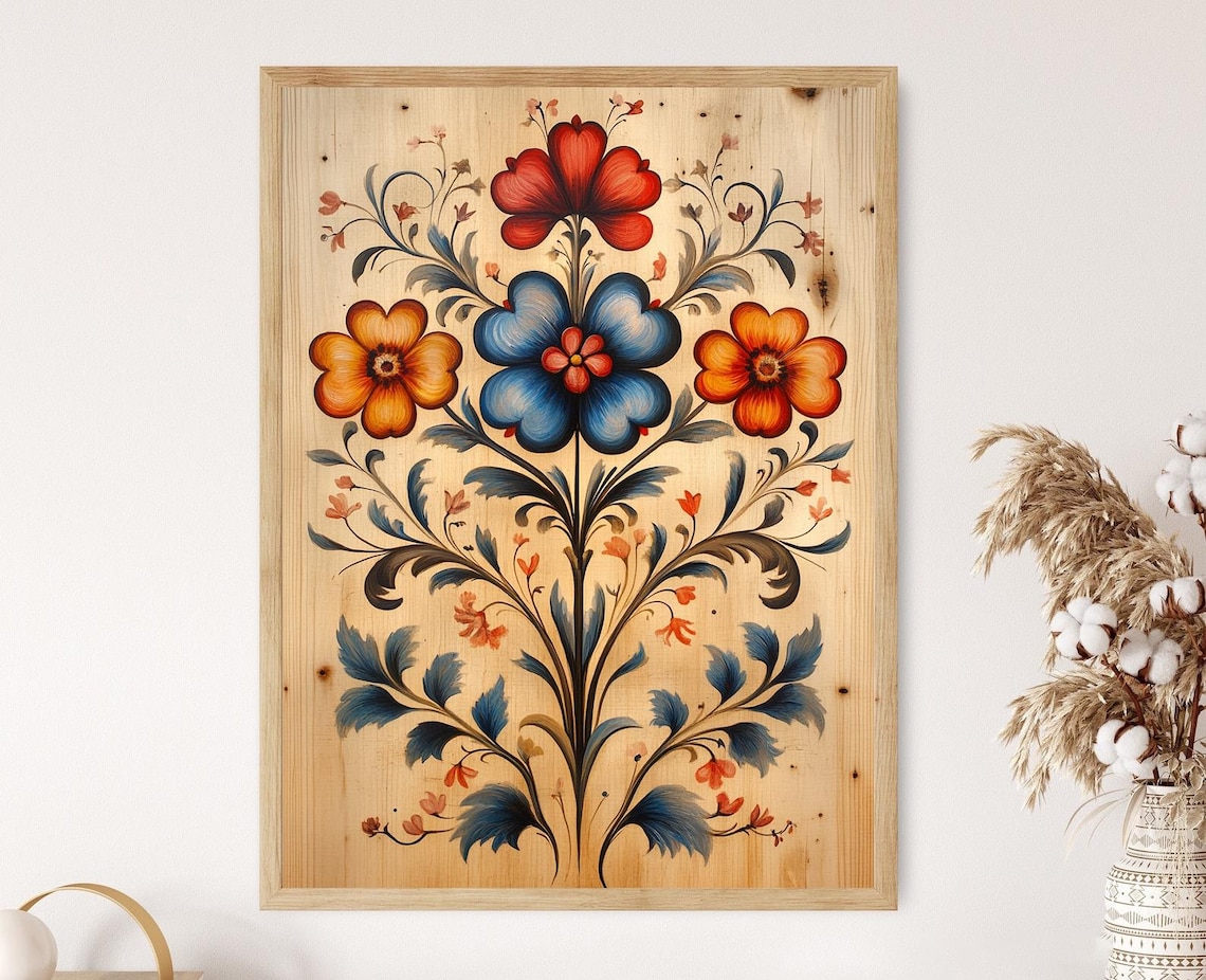 Norwegian Rosemaling Ornament, Scandinavian Art Print