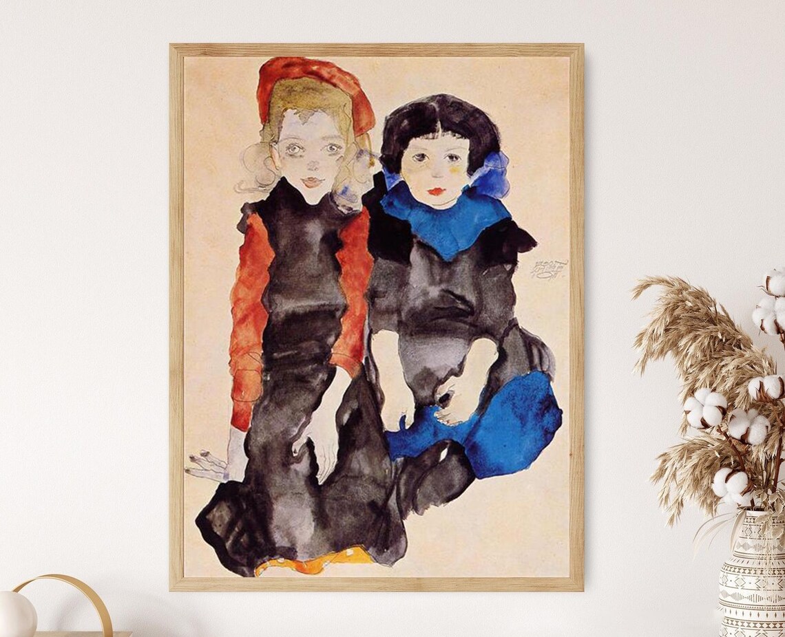 Two Little Girls 1911, Egon Schiele Art Print