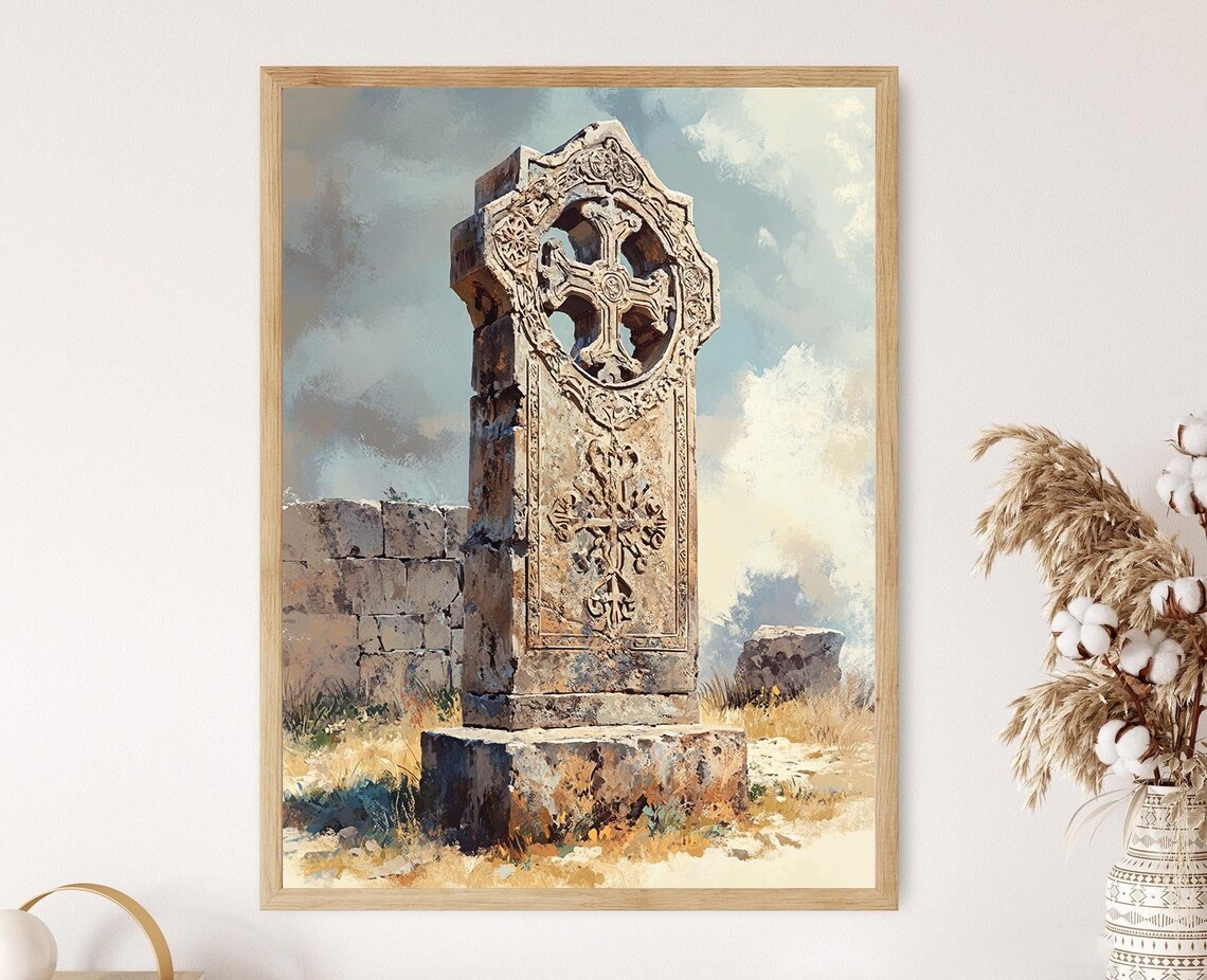 Armenian Khachkar, Orthodox Stone Cross Art Print