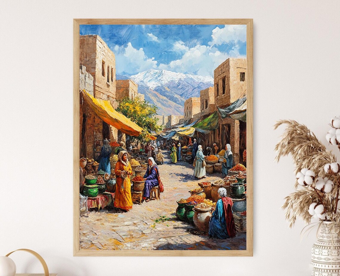 Yazidi Market Illustration, Kurdish Landscape