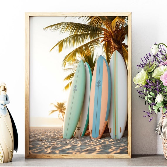 Surfboard Wall Art Trendy Art Prints Beach Wall Decor Tropical Poster Surf Art Palm Tree Beach Wall Art Surfboard Print Print