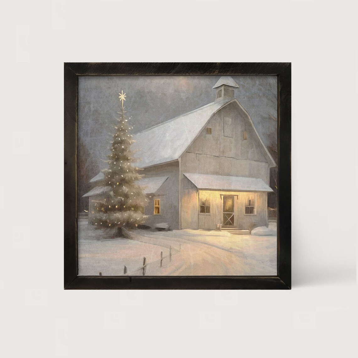 Christmas Night Farm Art Print, Rustic Country Decor - Image 4