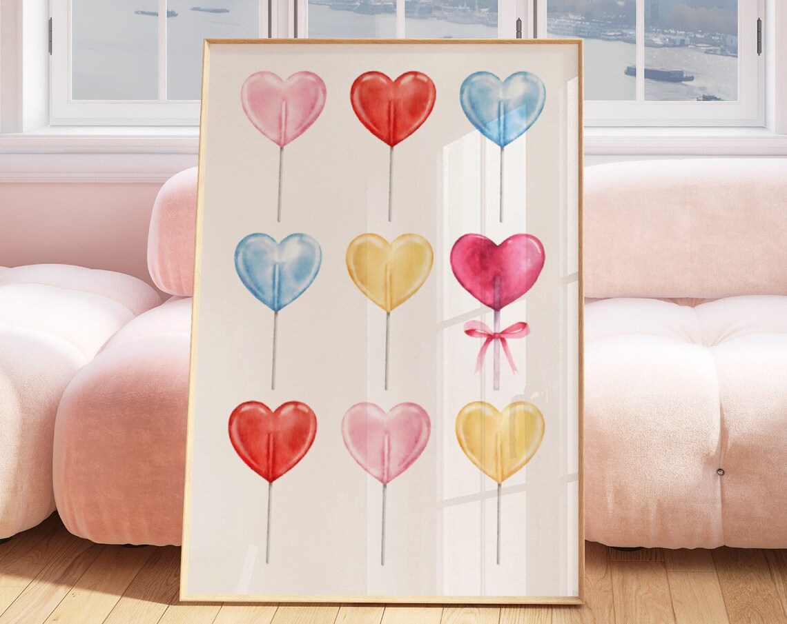 Heart Lollipop Watercolor Candy Sweet Coquette Valentine Art Poster - Image 3
