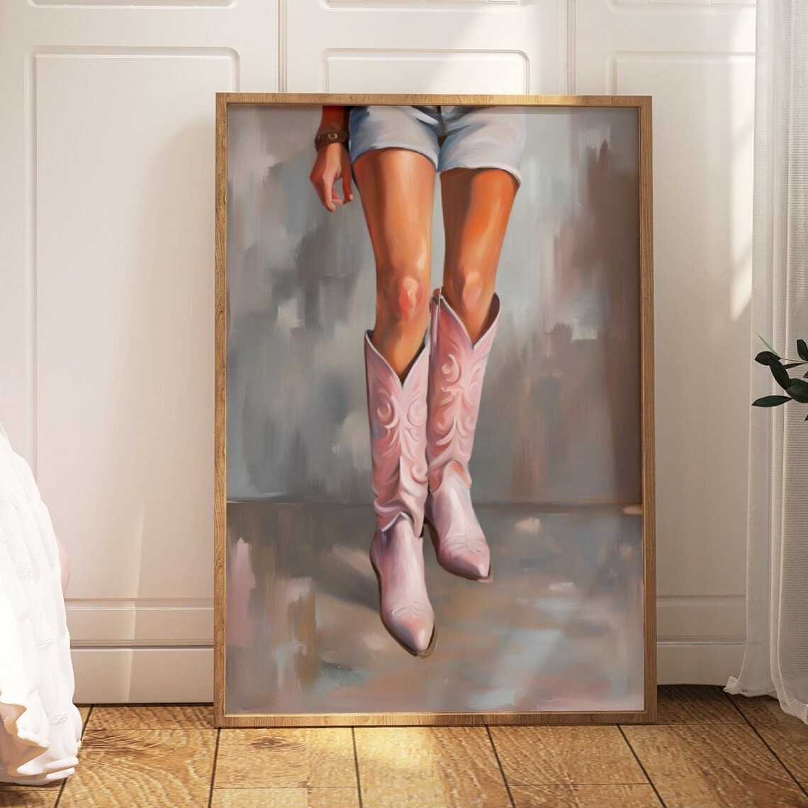 Pink Cowboy Boots Painting Coastal Cowgirl Western Poster Trendy Art