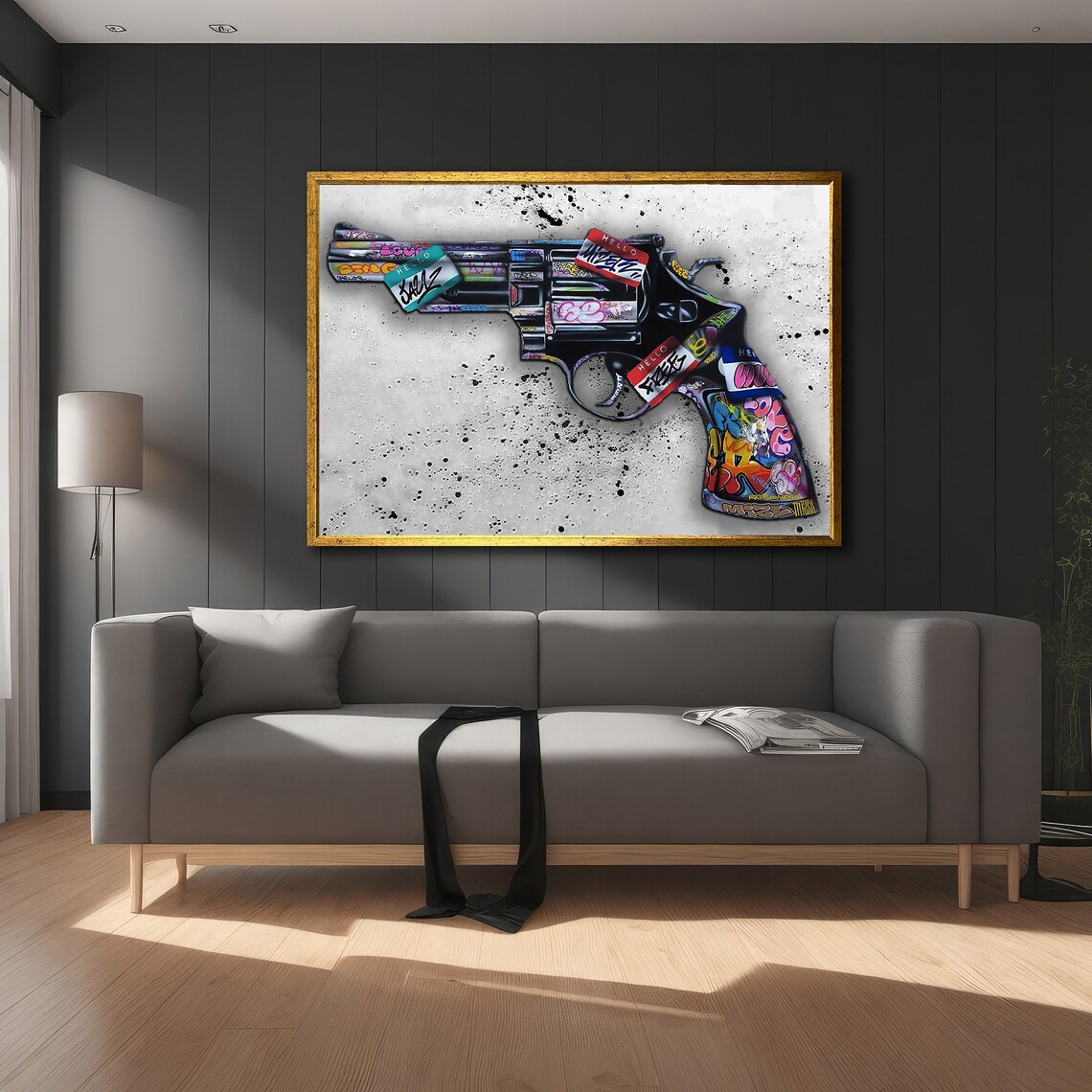 Graffiti Covered Revolver, Edgy Urban Decor - Image 5