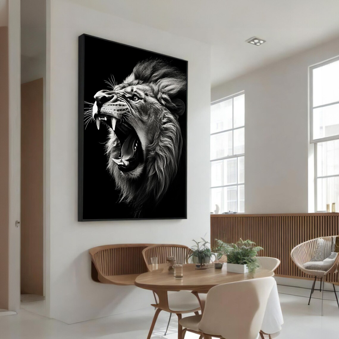 Fierce Roaring Lion Painting, Animal Art
