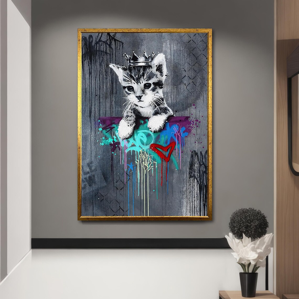 Lovely Cat Portrait, Nature Dry Tree Majestic Art Print - Image 4