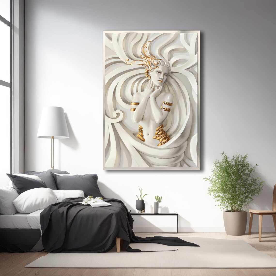 Elegant Goddess With Gold Accents, Modern Painting - Image 3
