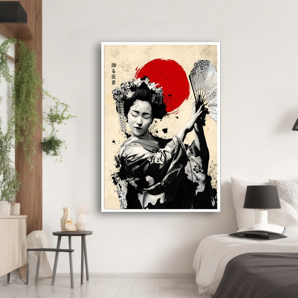 Geisha With Fan And Red Sun, Japanese Culture - Image 2