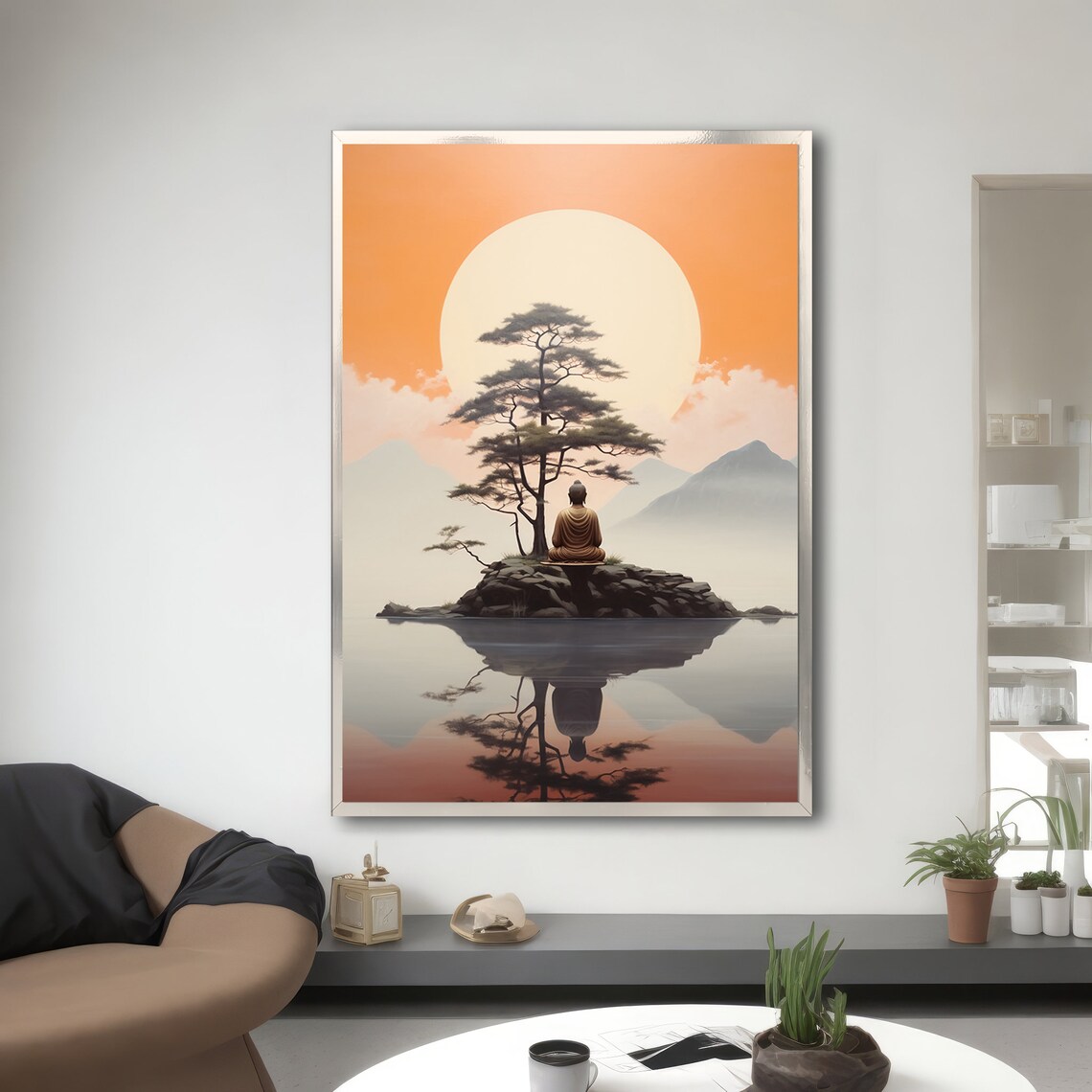 Peaceful Meditation At Sunset, Buddha Silhouette Art Print - Image 5