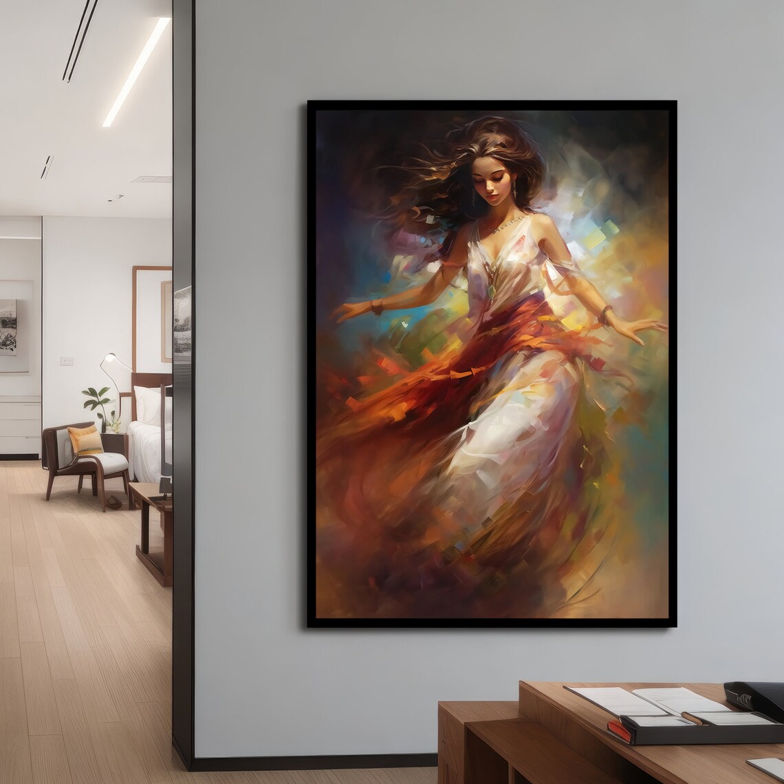 Graceful Woman in Flowing Dress, Elegant Portrait - Image 4