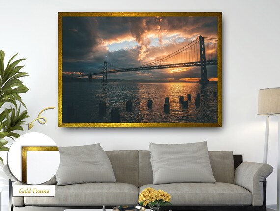 Cloudy Sunset Bridge Painting, Modern Landscape