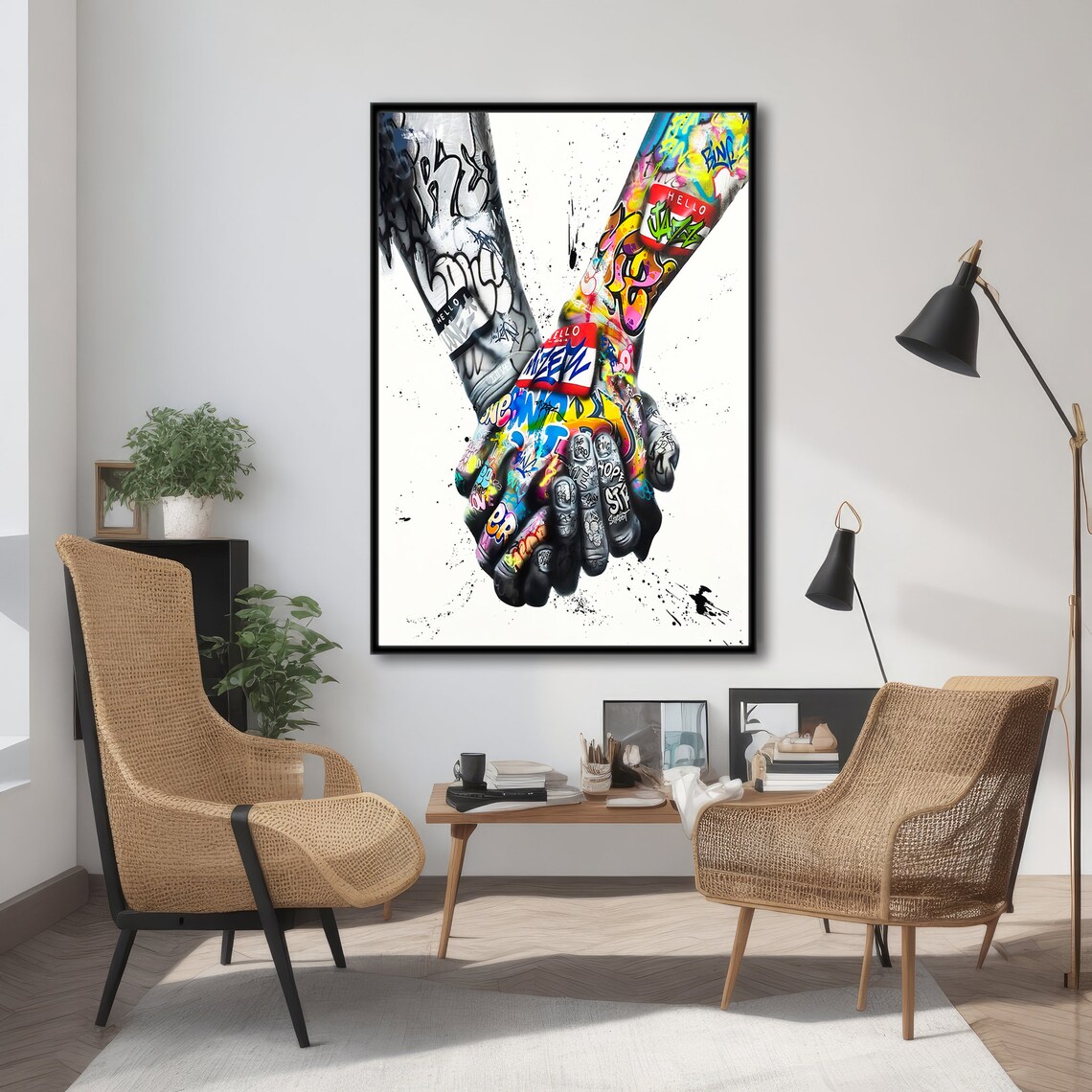 Holding Hands Graffiti Art, Bold Urban Decor - Image 4