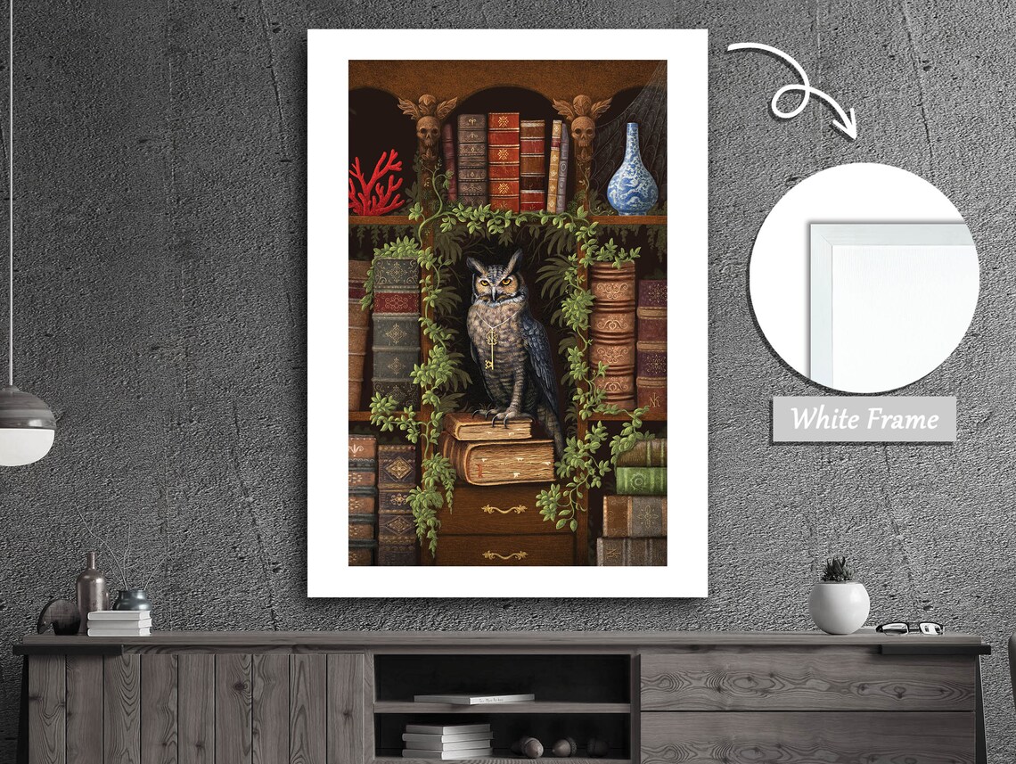 Owl Perched In A Library, Literary Wall Decor