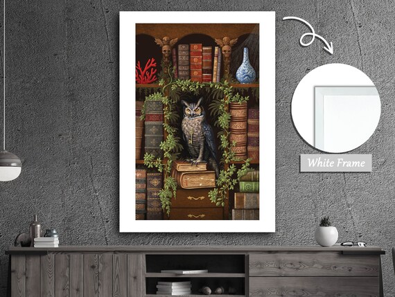 Owl Perched In A Library, Literary Wall Decor