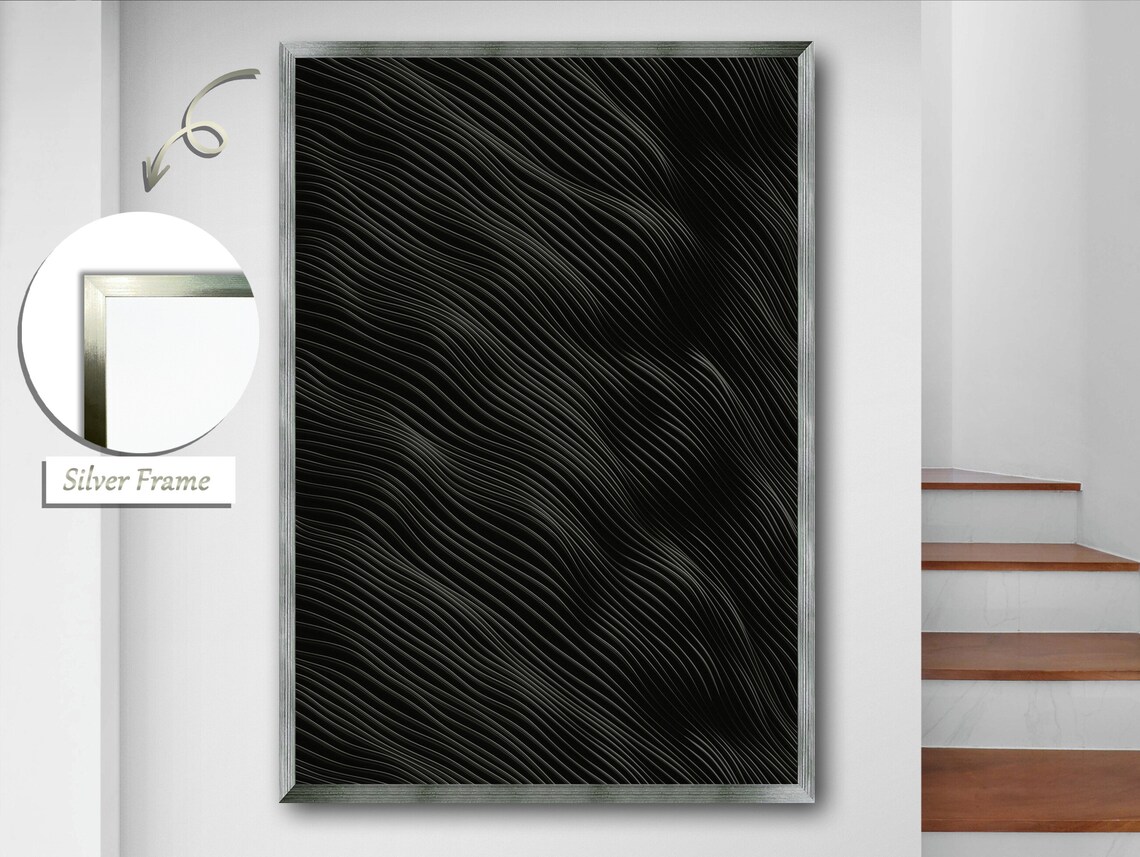 Black Relief and Spiral Lines Abstract Art - Image 2