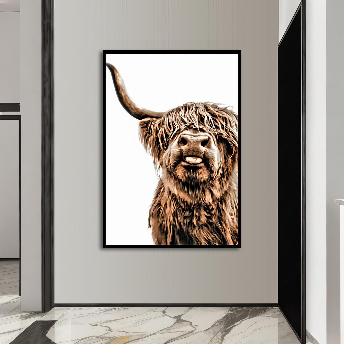 Highland Cow Landscape, Rustic Nordic Decor Poster - Image 4