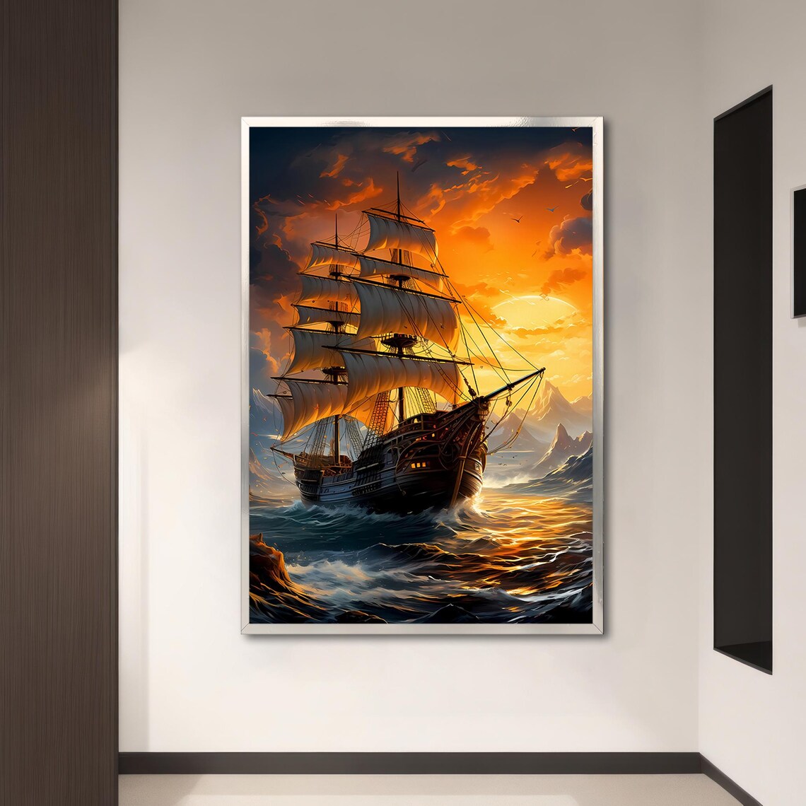 Pirate Ship Adventure at Sunset, Nautical Painting - Image 3