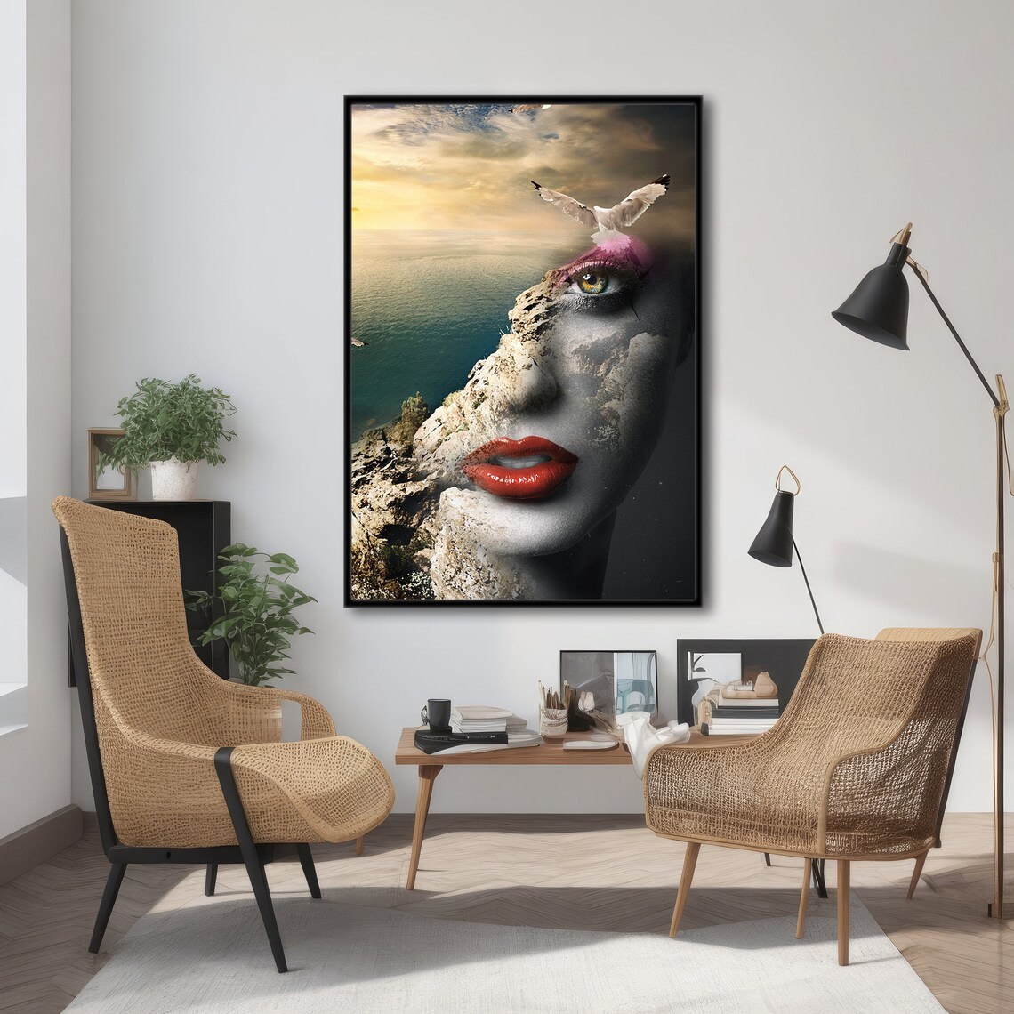 Surreal Woman And Seascape, Modern Painting - Image 4