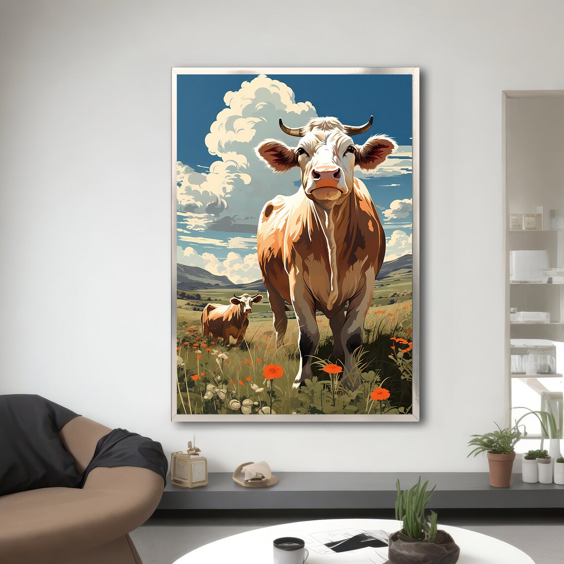 Charming Cow In Meadow, Delightful Wall Art - Image 3