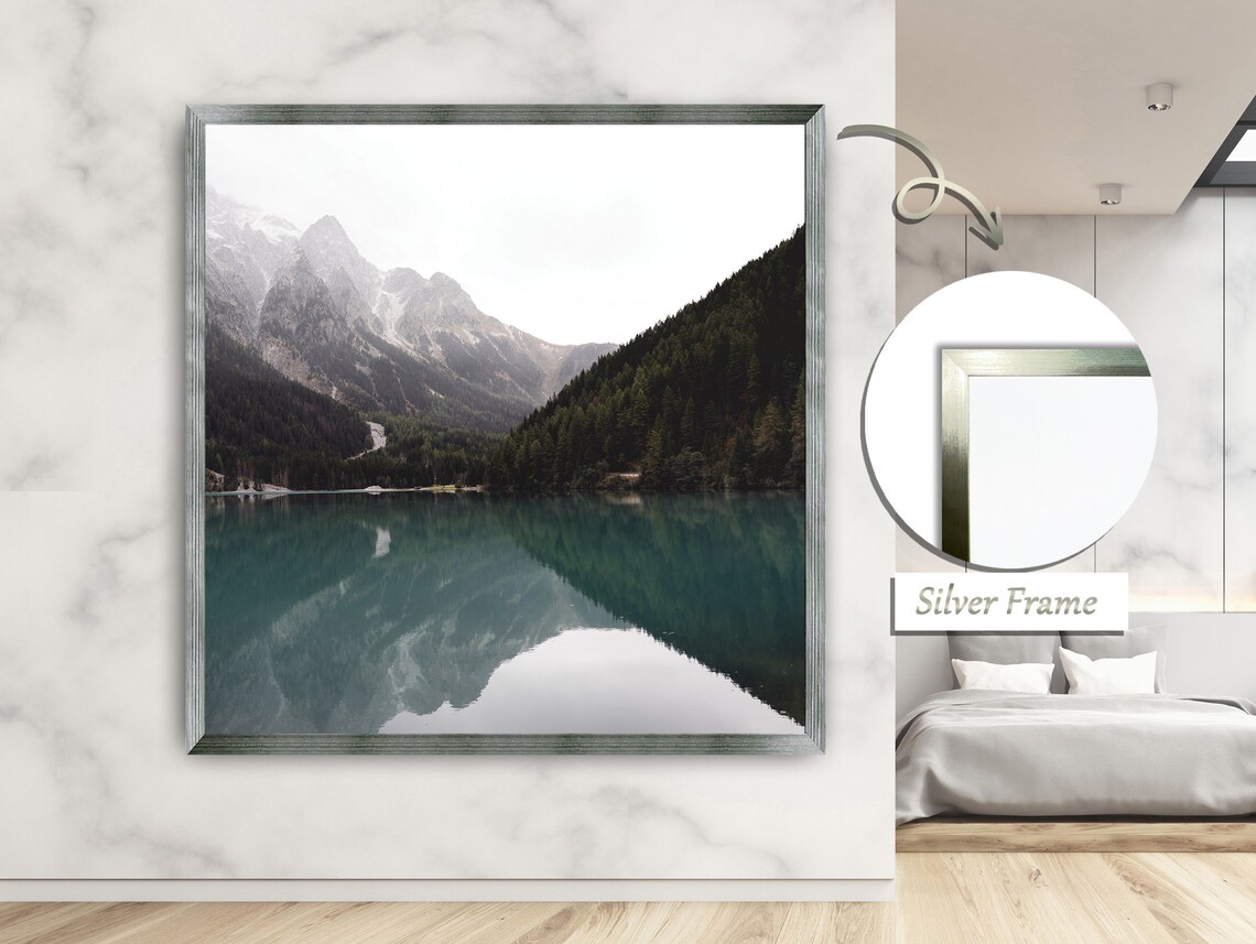 Serenity Amidst Peaks, Mountain Lake Landscape - Image 2