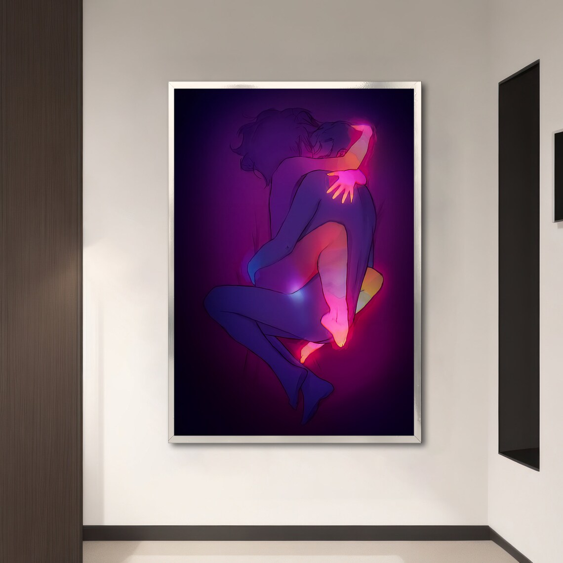Neon Embrace Passionate Couple, Sensual Decor - Image 3