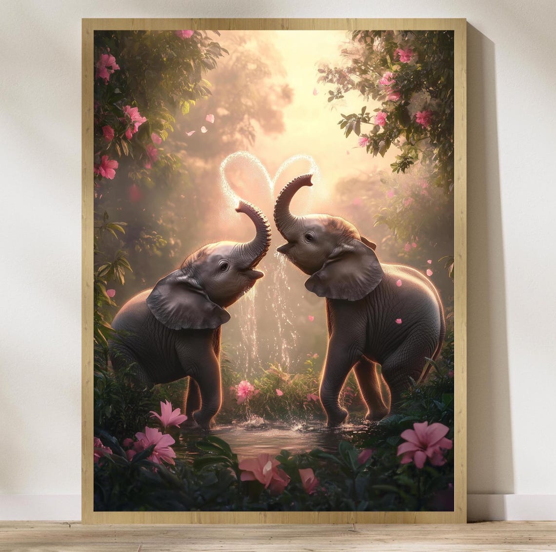 Adorable Baby Elephants Forming A Heart With Their Trunks Poster