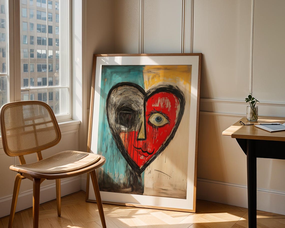 Abstract Crying Heart Face Expressionist Modern Art Painting Poster - Image 2