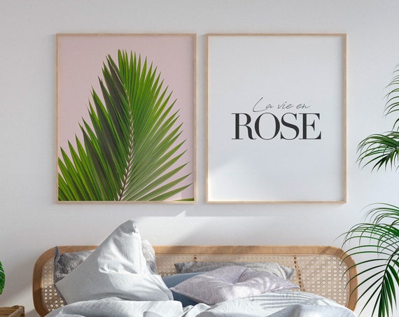 Botanical Wall Art Palm Leaf Wall Art Above Bed Decor Blush Pink Wall Decor La Vie En Rose Art Minimalist Palm Art Palm Tree