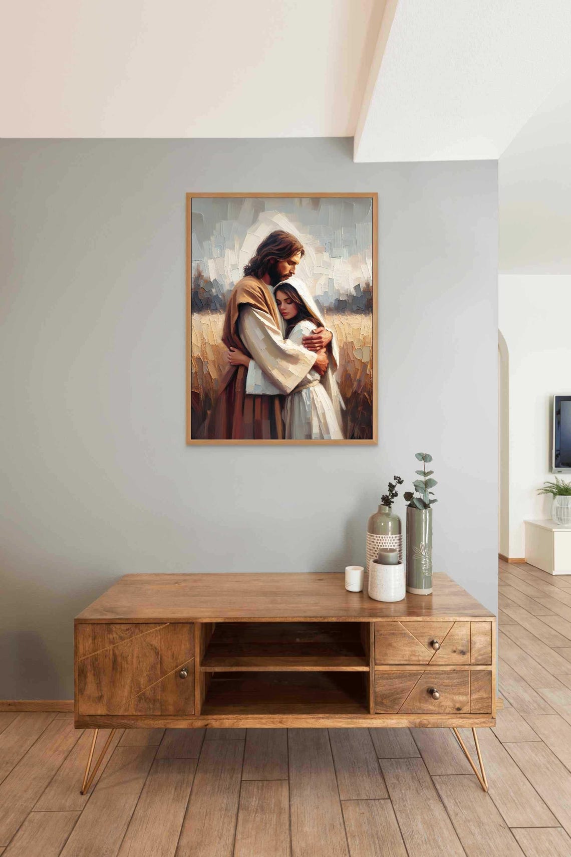 Flowing Faith Christian Painting Jesus With Girl Picture Of Christ Lds Art Bible Prints Jesus With Woman Picture Of Jesus Christ Png - Image 3
