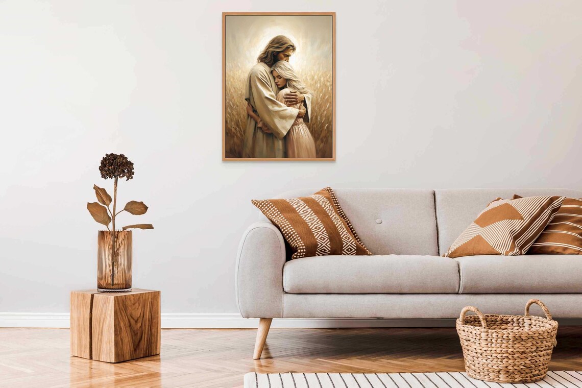 Jesus Embracing Blonde Woman In Wheat Field With Golden Glow Poster - Image 7