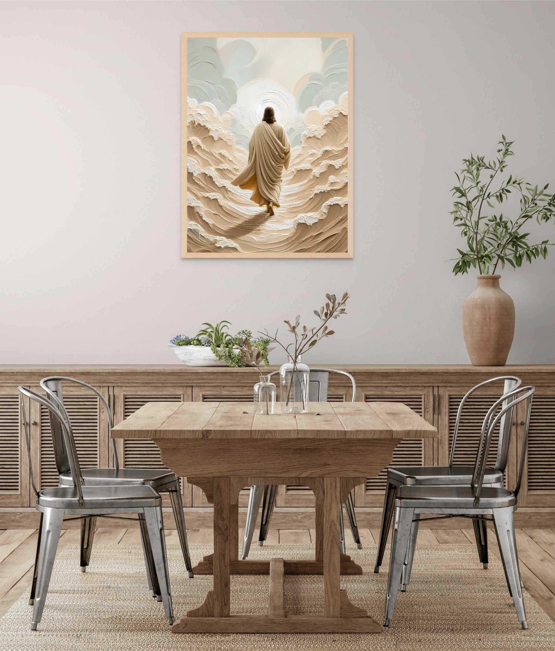 Jesus Walking On Water Between Towering Waves Cream Impasto Poster - Image 3