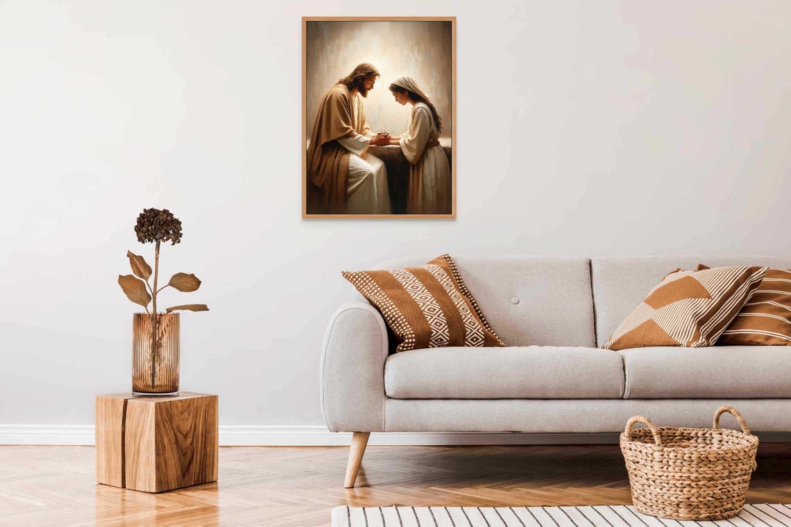 Comfort In Faith Christian Wall Art Jesus With Woman Jesus Christ Painting Lds Painting Bible Art Jesus Heals A Woman Jesus Wall Art - Image 5
