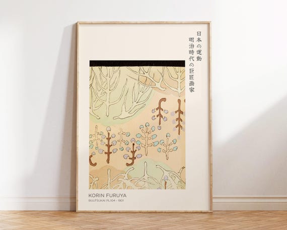 Japanese Nature Print By Korin Furuya Large Abstract Wall Art Painting For Living Room Office Decor Japandi And Wabi Sabi