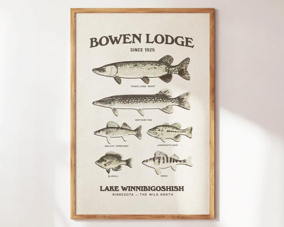 Lake Winnibigoshish Fishing Poster Retro Fisherman Wall Art Gift For Or Enthusiast Vintage Bowen Lodge