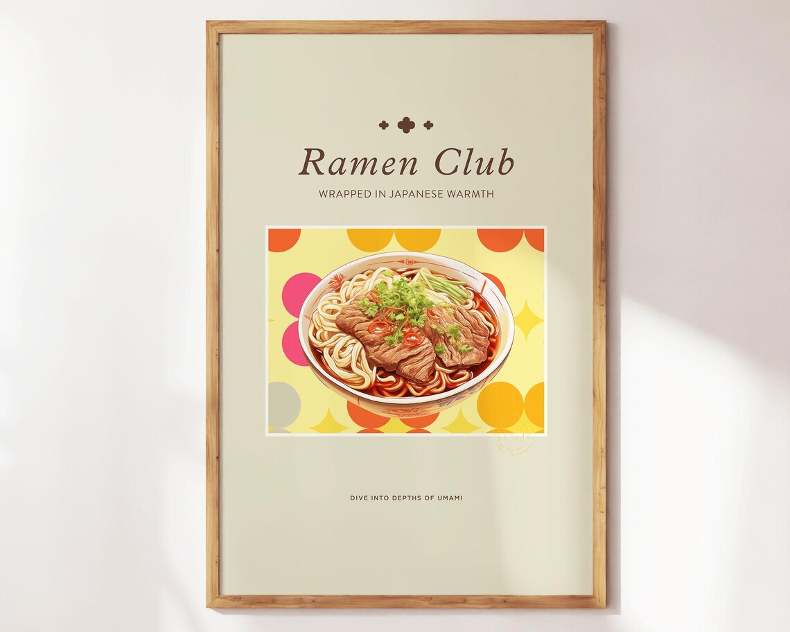 Ramen Club Japanese Noodle Bowl Retro Cream Kitchen Wall Poster