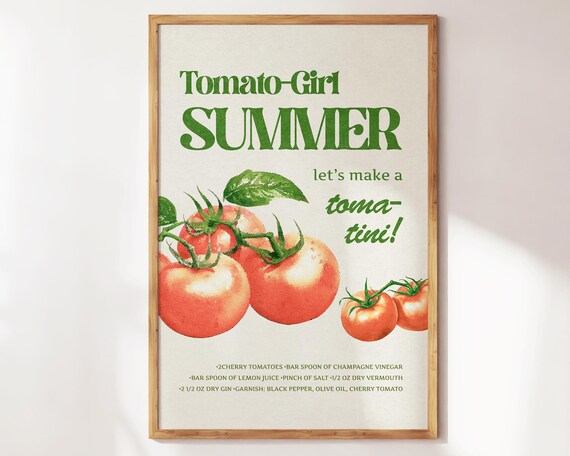 Tomato Girl Summer Retro Kitchen Cocktail Recipe Wall Decor Poster