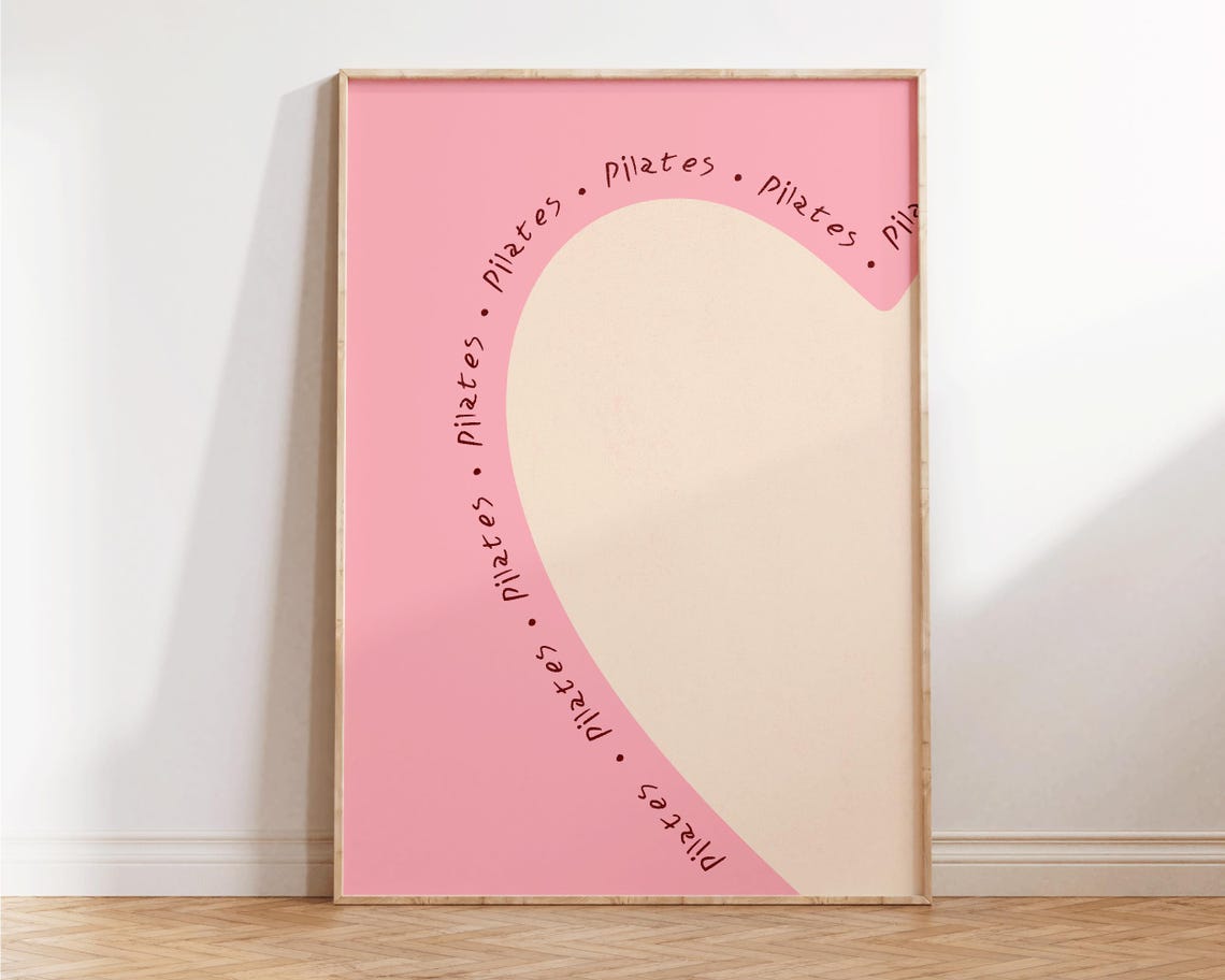 Pink Beige Half Heart Pilates Script Minimalist Studio Art Print