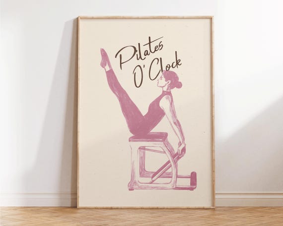 Pilates Oclock Poster Funny Wall Art Studio Decor Gift For Lover Girly Print Fitness