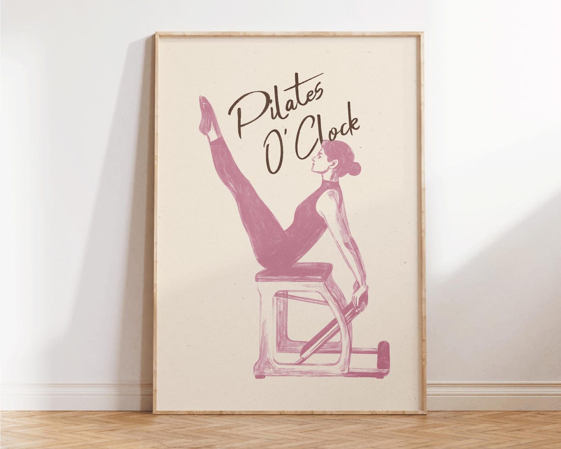 Pilates OClock Mauve Sketch Vintage Fitness Inspiration Poster
