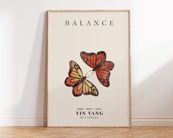 Butterflies Print Yin Yang Wall Art Stylish Japanese Decor Modern Animal Mindfulness Gift Apartment