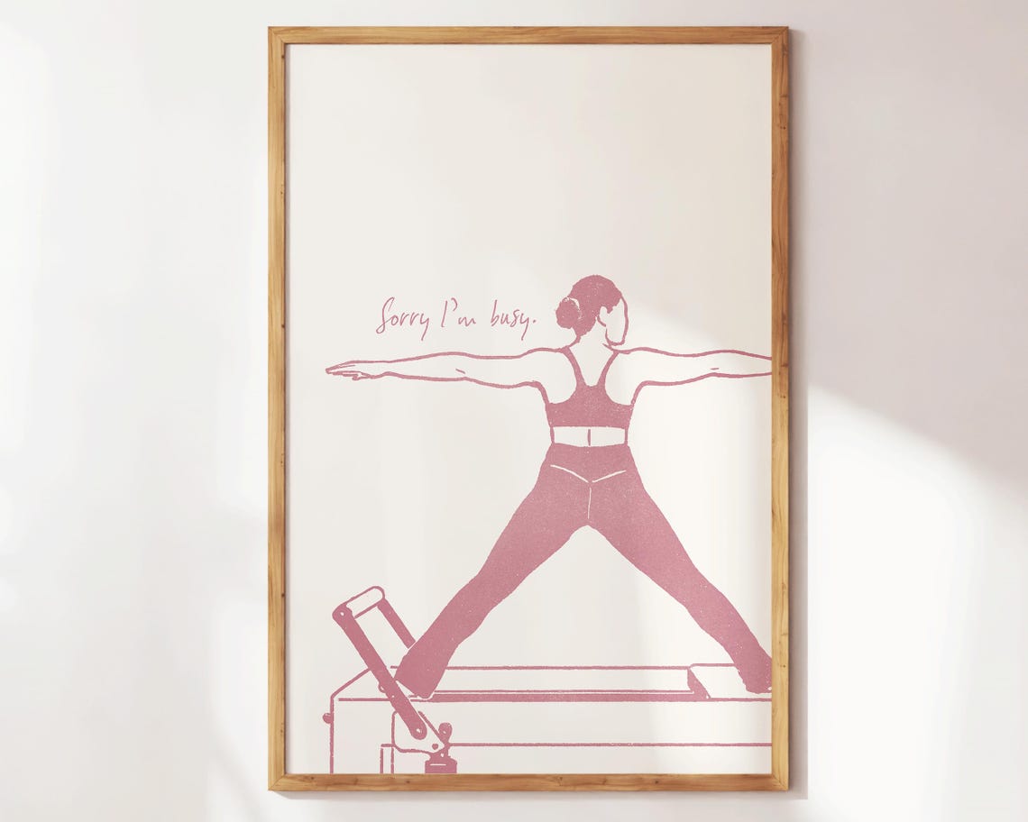 Sorry I'm Busy Pink Line Art Reformer Pilates Workout Funny Poster