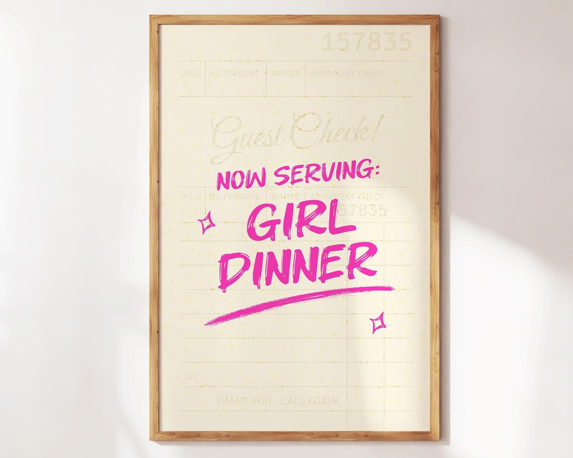 Girl Dinner Print Guest Check For Pink Color Prints Living Room Decor Or Kitchen