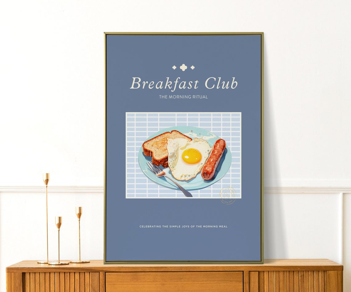 Breakfast Club Retro Kitchen Fried Egg Morning Food Quote Poster