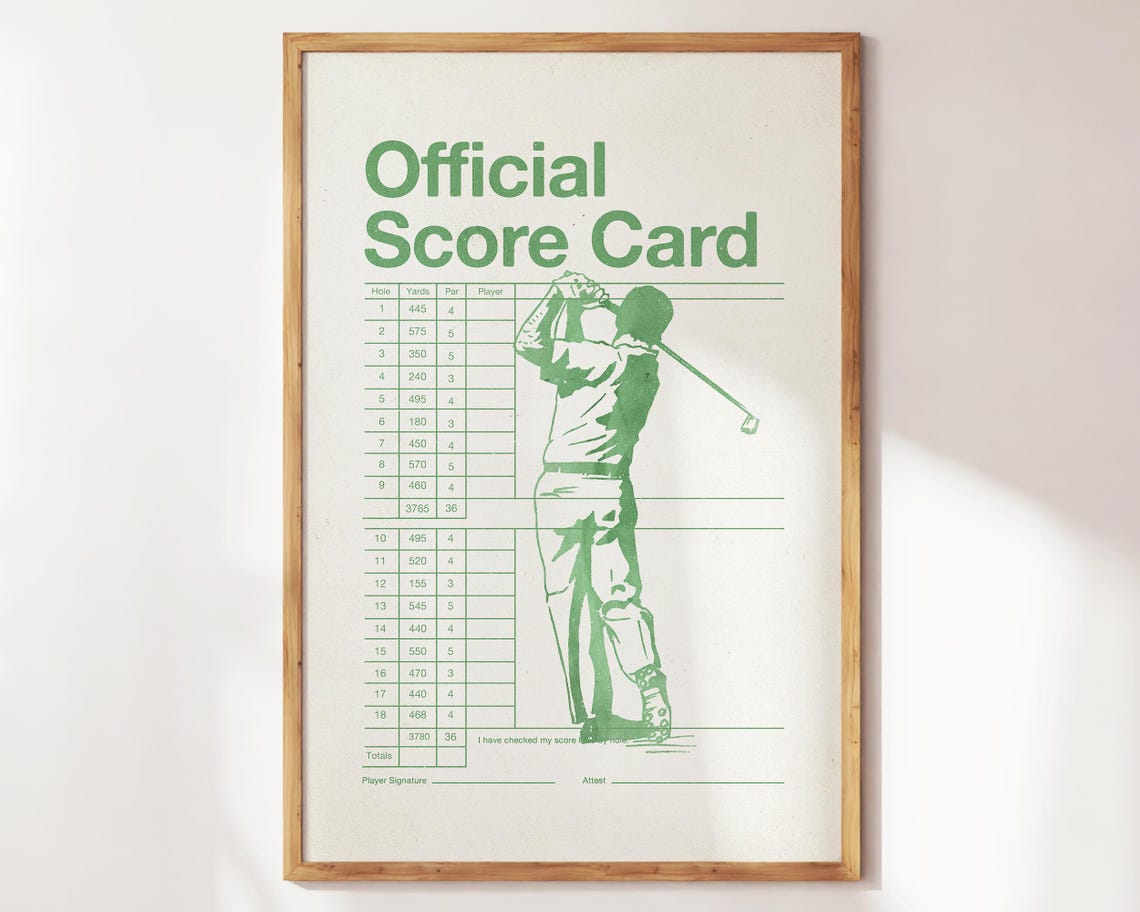 Vintage Golf Score Card Poster With Golfer Silhouette Green Art
