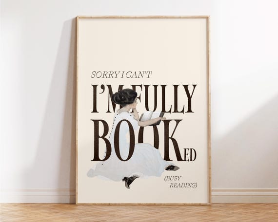 Im Fully Booked Funny Retro Book Wall Art For Lovers Cozy Nook Decor Trendy Apartment