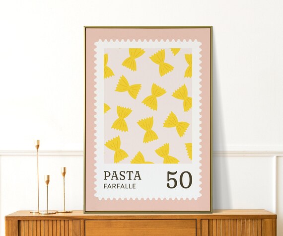 Pasta Farfalle Fifty Postage Stamp Cute Retro Italian Kitchen Poster
