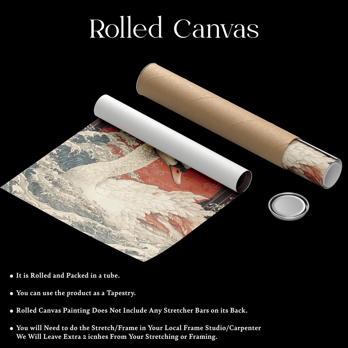 Elegant White Swan Japanese Ocean Waves Red Sun Decor Poster - Image 2